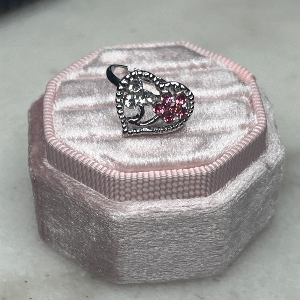 Silver and Pink Crystal Adjustable Ring - Picture 8 of 8